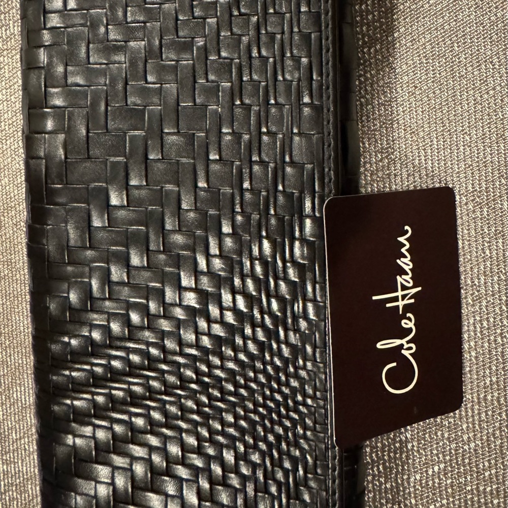 Cole Haan Black Leather Genevieve Weave Clutch